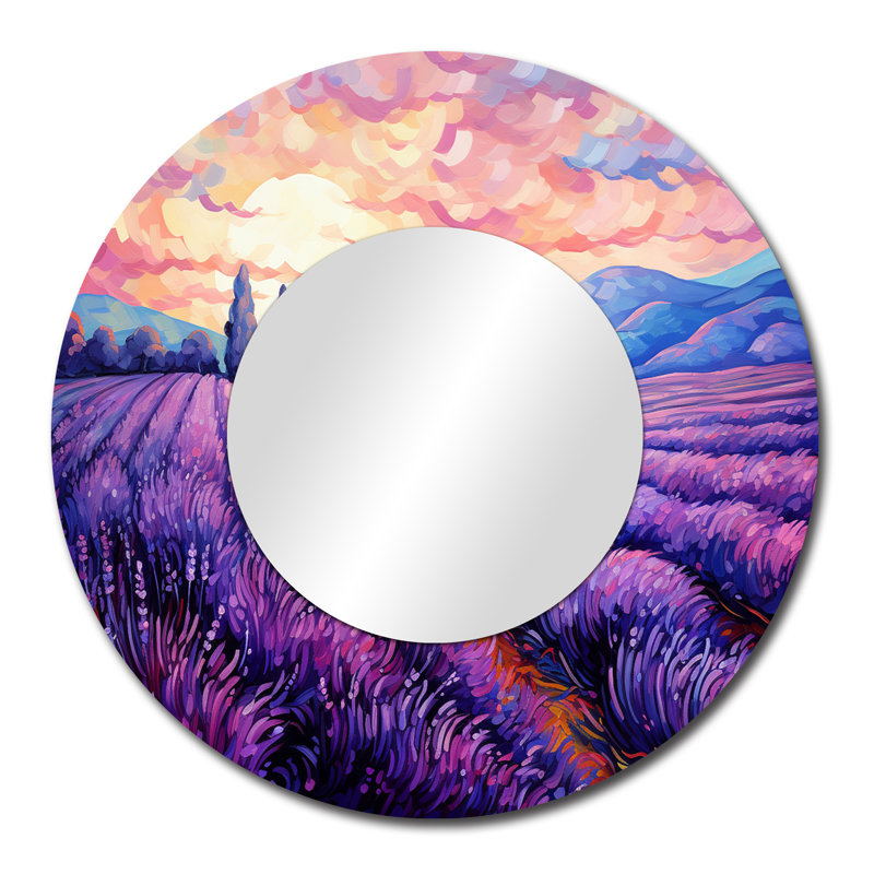 Vangogh Lavender Fields II - miroir Vangogh, miroir mural rond traditionnel unique, impression d'art en métal, 29 po x 29 po