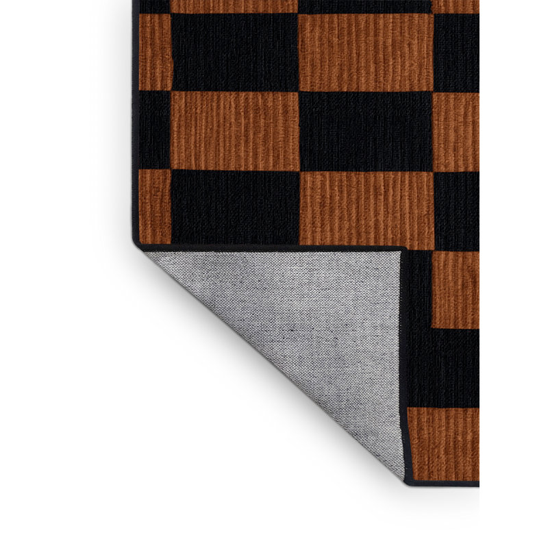 Tapis gris à carreaux lavable à la machine, Rond 3 pi