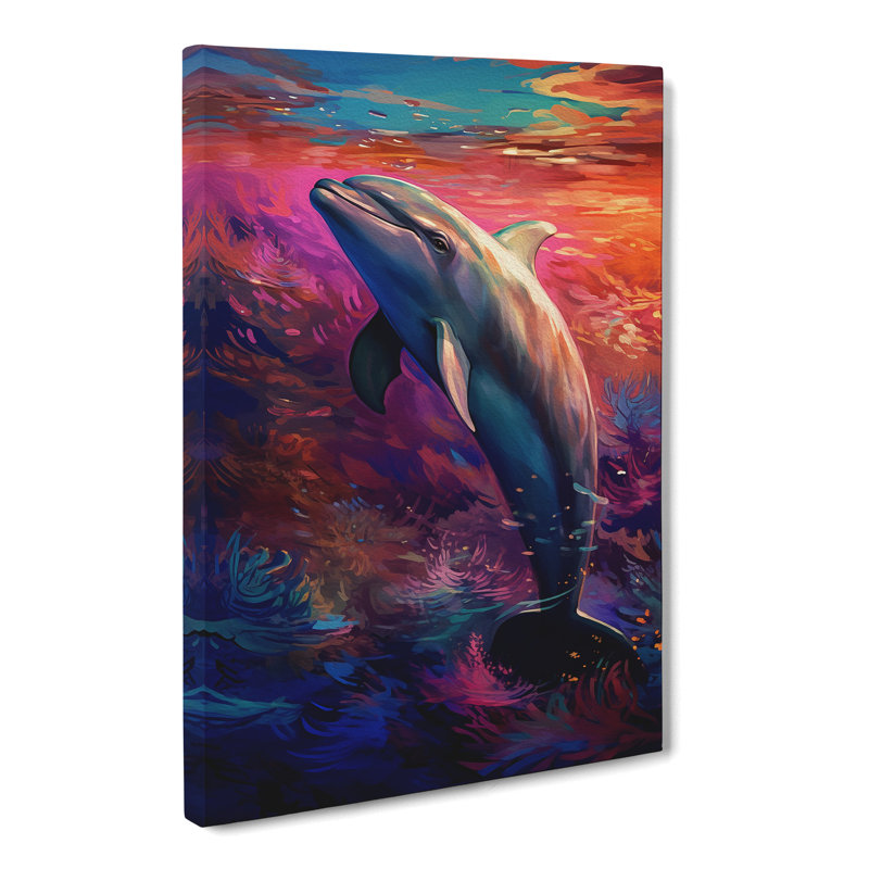 Dolphin Impressionism Art No.3 - Wrapped Canvas, 50cm H x 35cm W x 3cm D