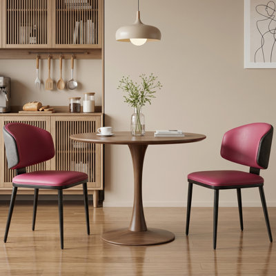Mid-Century Modern Dining Chairs, Faux Leather Upholstered Open Back Side Chairs with Metal Legs, Kitchen and Dining Room Seating