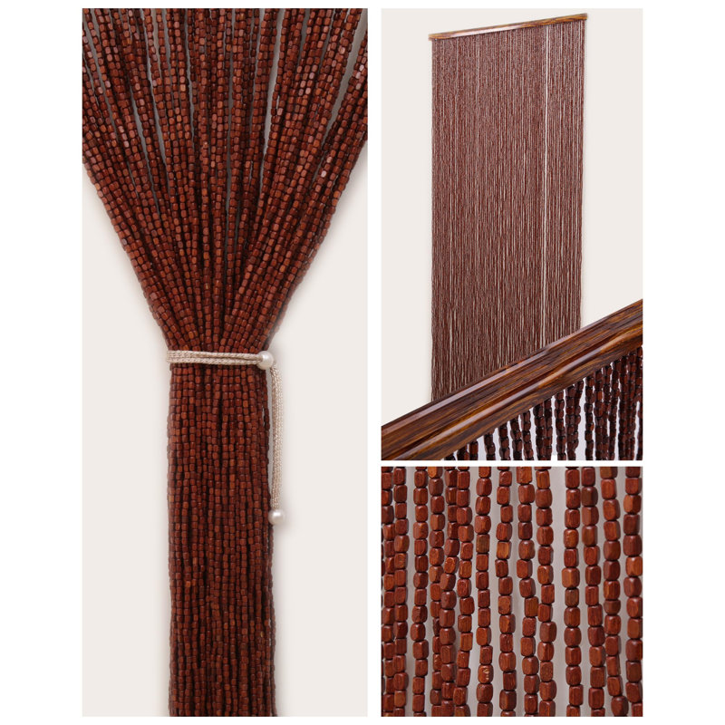 Rideau perlé 90 brins pour portes - 35,5 po x 79 po - Rideaux perlés naturels faits à la main Curt Rideau perlé en bois et bambou Boho