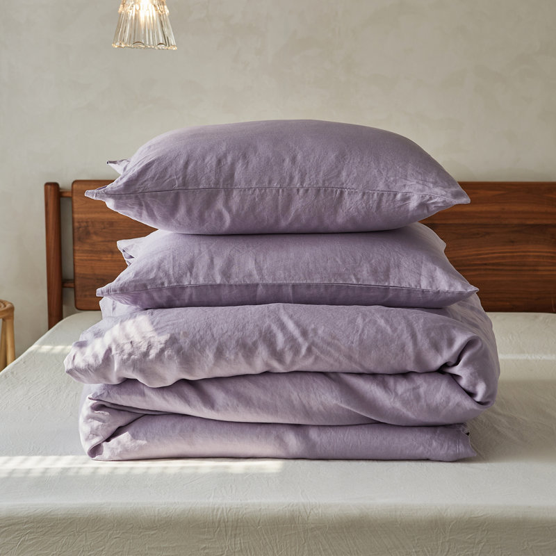 Duvet Cover Set-Button Loop, Queen Duvet Cover + 2 Standard Shams, Lilac