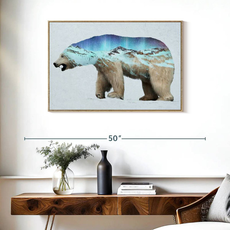 L'ours polaire arctique, Cadre flottant en bois naturel, 37 po x 25 po