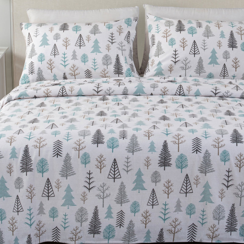 Gray Cotton Flannel Full Sheet Set with Polar Bear Print