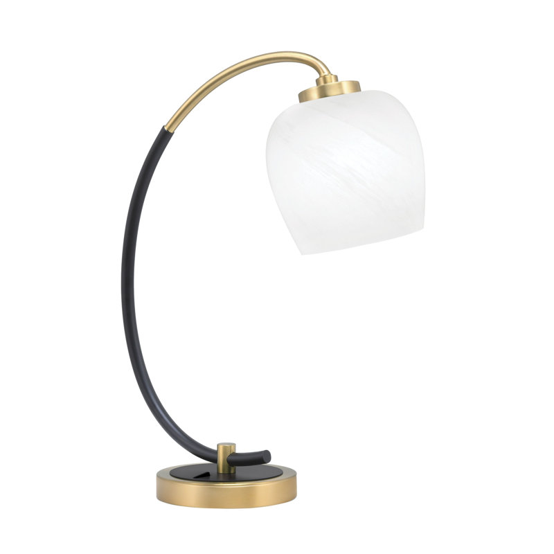Lampe de bureau en acier inoxydable Wahab, Noir mat / laiton, Blanc