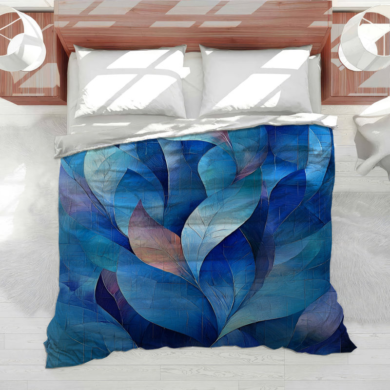 Blue Leaves Bedding Abstract Comforter Baroque, Twin XL Comforter