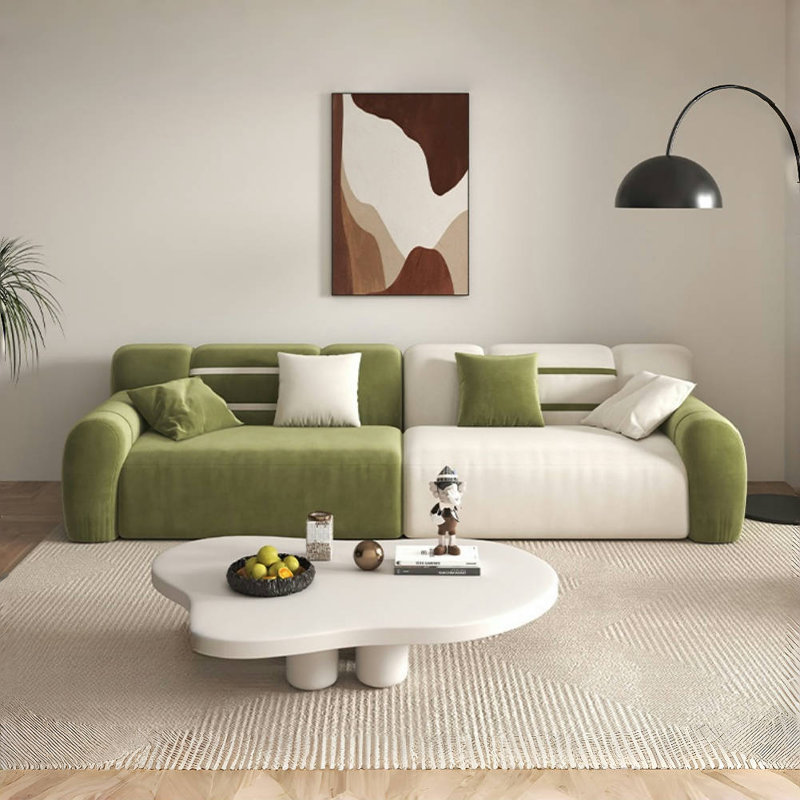 Canapé de salon moderne en tissu simple, White/Green
