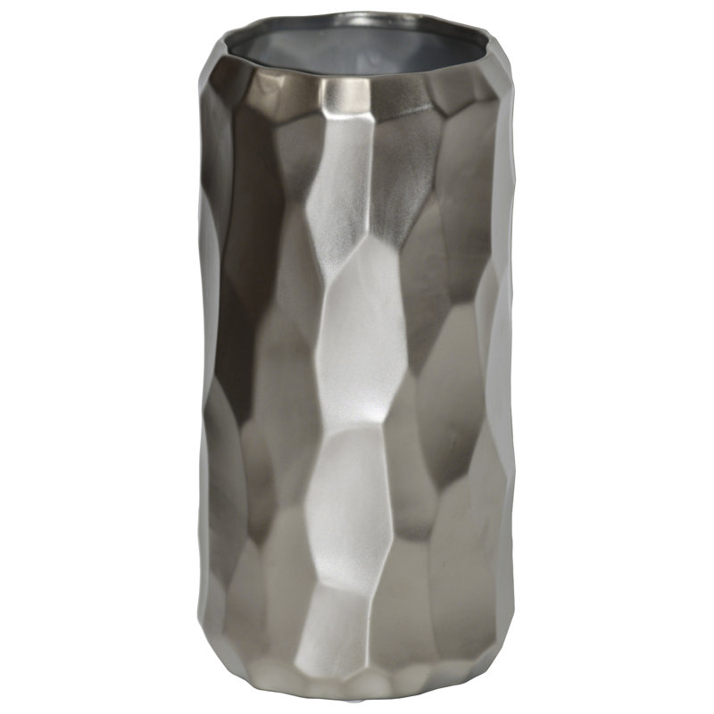 Perron Ceramic Table Vase, 9" H x 4.25" W x 4.25" D, Silver
