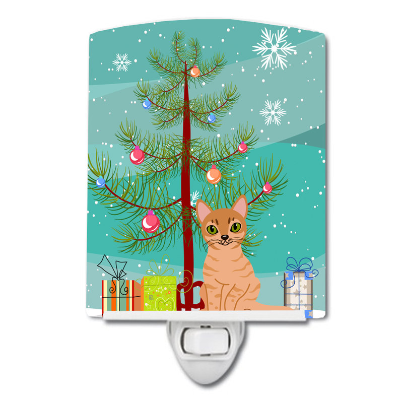 Éclairage pour nuit en céramique avec sapin de noël australian brume chat merry