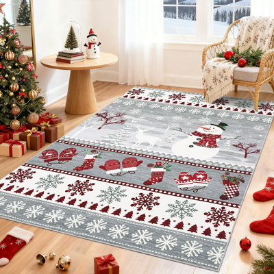 Tapis de Noël lavable pour salon, tapis bonhomme de neige de Noël pour chambre, tapis flocon de neige vintage