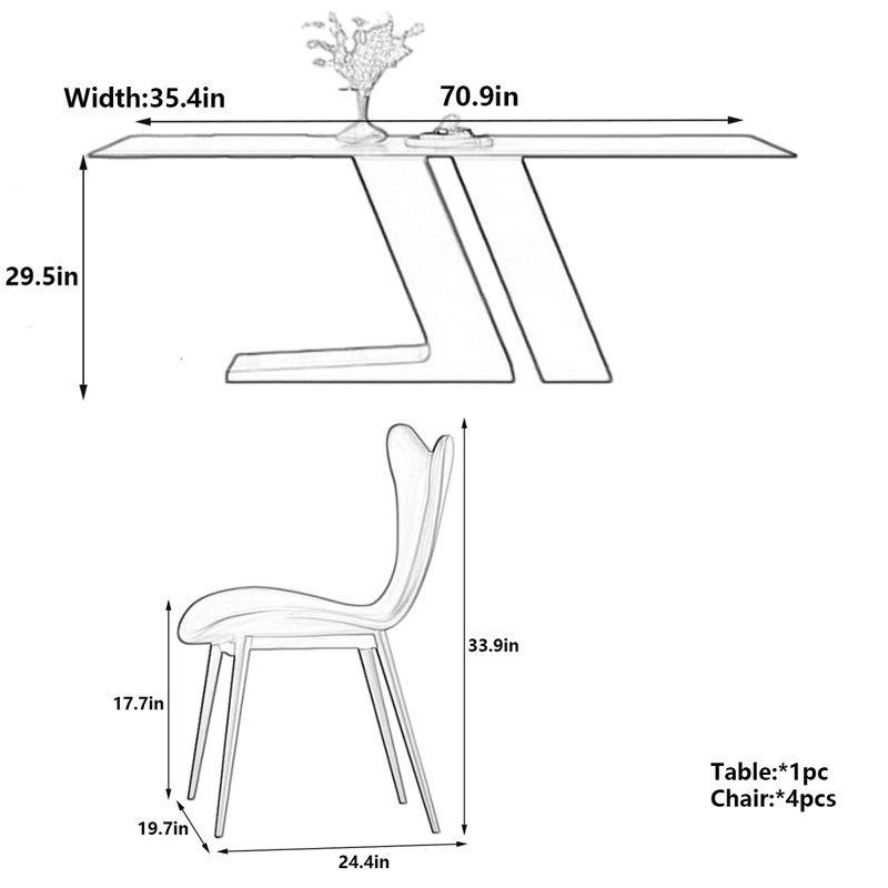 Table de salle à manger Modern, H 29,5 po x L 70,9 po x l 35,4 po