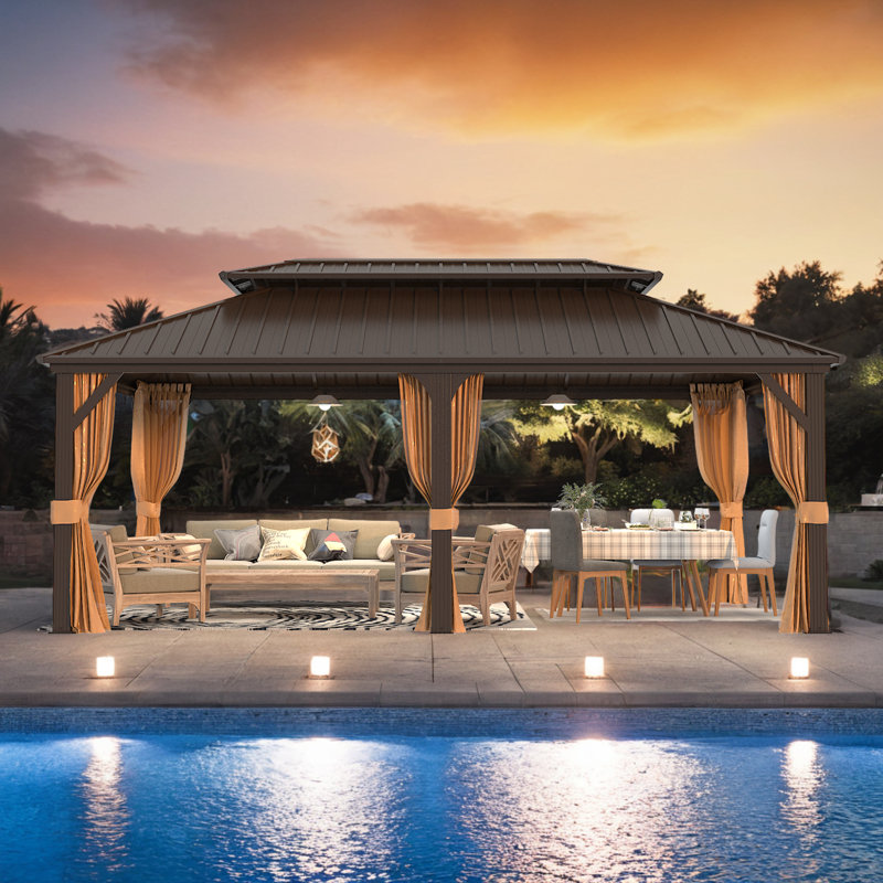 12 Ft. W X 20 Ft. D Aluminum Patio Gazebo, Hardtop Gazebo With Galvanized Steel Roof
