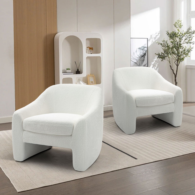 Fauteuil demi-tonneau rembourré Esly, Chenille beige