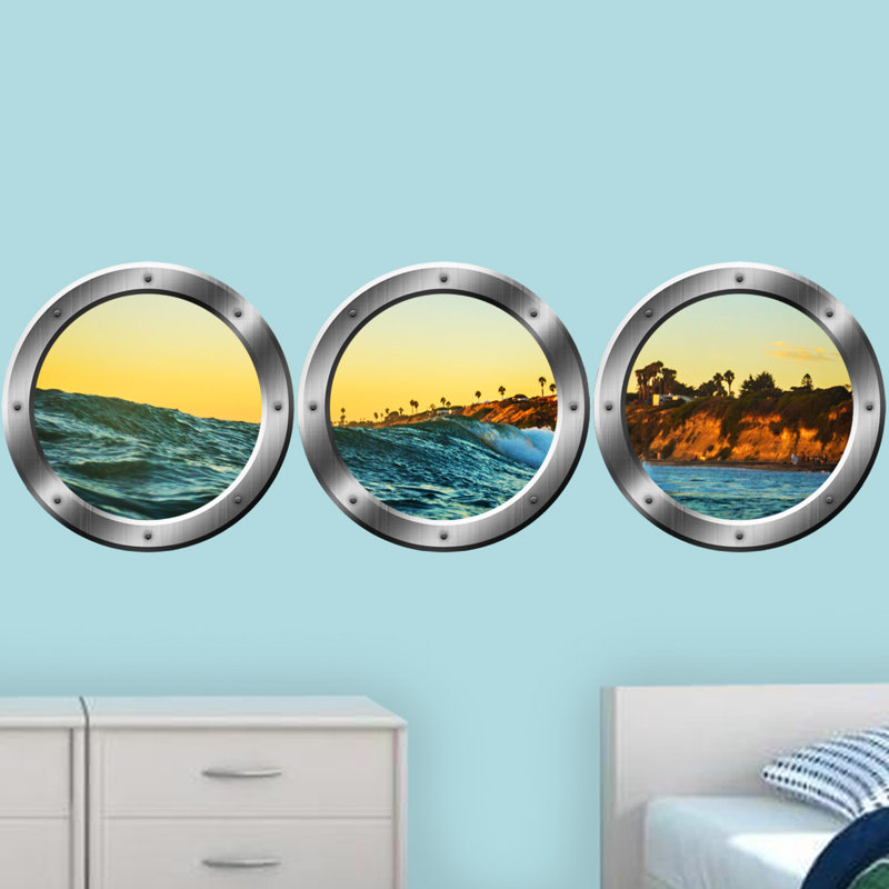 Adhésif décoratif sous-marin hublot, H 20 po x l 20 po x P 0,01 po, Argent