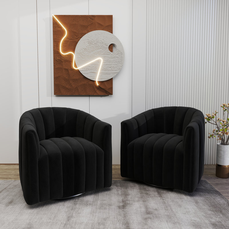 Annelotte Velvet Swivel Barrel Chair, Black