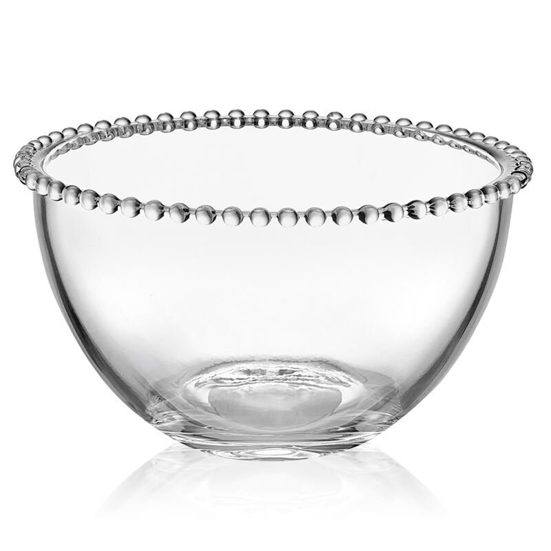 Clear Beaded Glass Salad and Fruit Serving Bowl, 8.25 Inch