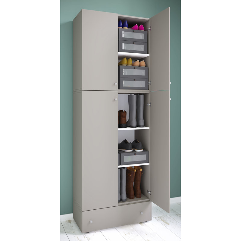 12 Pair Shoe Storage Cabinet, Grey/Brown/Blue