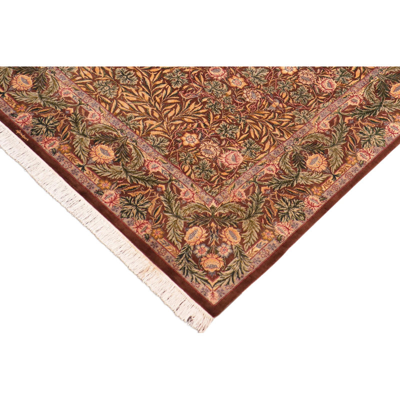 Isabelline Paata Floral Handmade Hand-Knotted Rectangle 8'3'' x 9'5'' Wool Area Rug in Red/Taupe/Green