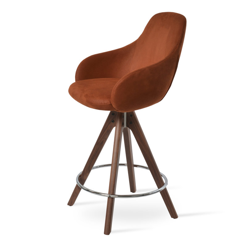 Tabouret de bar et de comptoir Gazel, Noyer, Tabouret de comptoir (hauteur d'assise de 25,5 po), Nubuck cognac