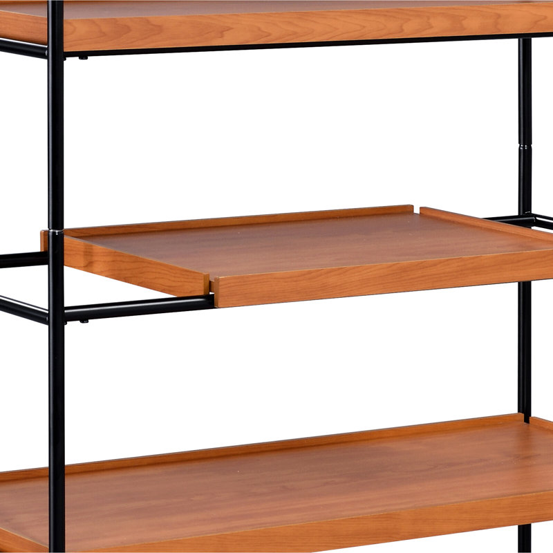 Bibliothèque à 6 tablettes avec structure en chêne miel et support noir - Présentoir polyvalent