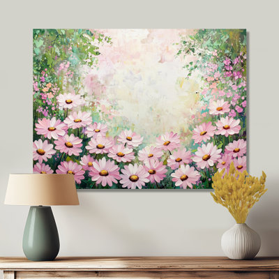 Printemps rose marguerite symphonie I - décor de marguerites, impression métallique traditionnelle