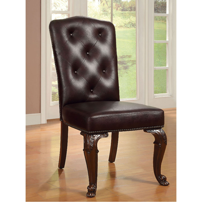 Ensemble de 2 chaises d'appoint traditionnelles en bois massif rembourrées en similicuir rembourré capitonné