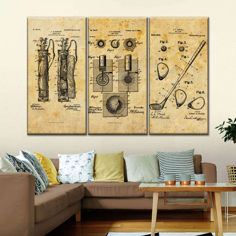 Golf vernis - 3 pièces sur toile tendue, H 36 po x l 57 po x P 1,25 po
