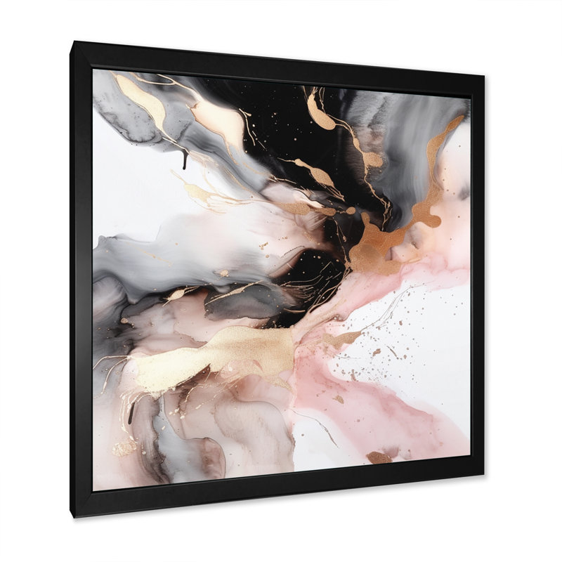 Marbre texturé rose noir I - art abstrait en marbre, Impression noire sur toile encadrée, H 16 po x l 16 po x P 1 po