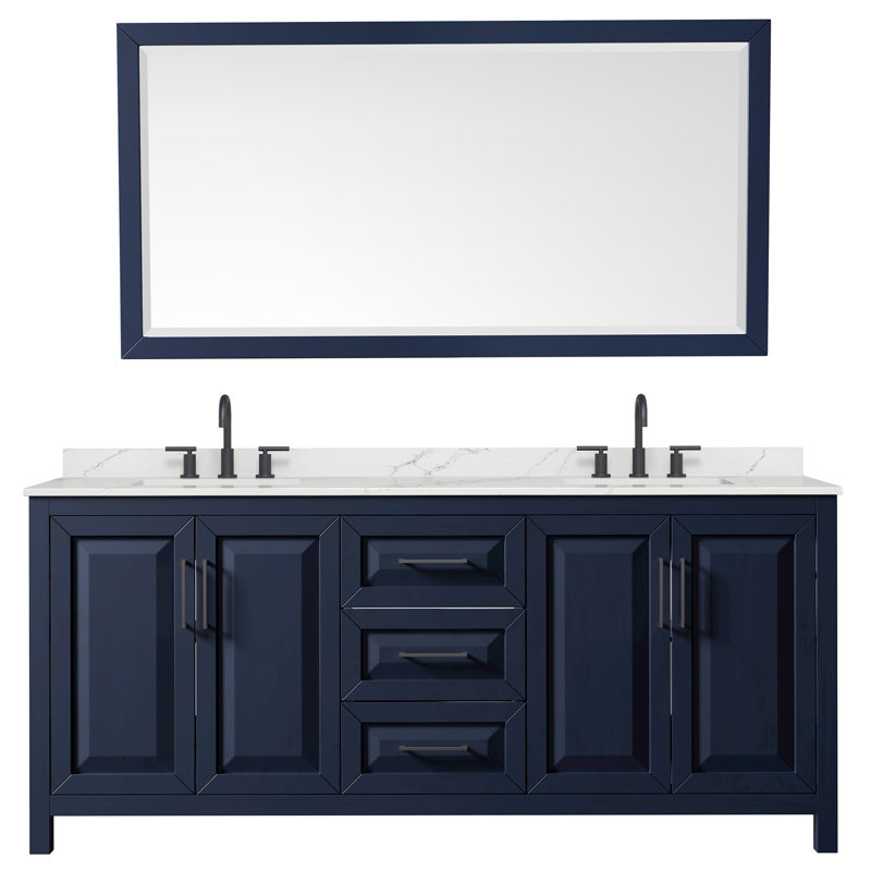 Daria 80'' W Vanity, Matte Black, Blue, Giotto Quartz
