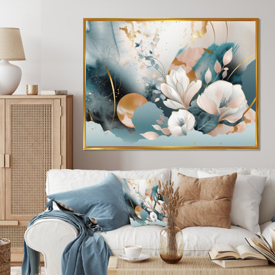 «Blue Marble Gold Floral Impressions I», reproduction d'art sur toile florale
