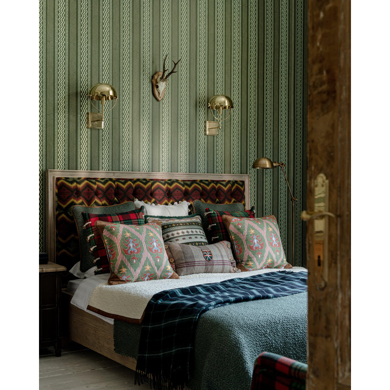 Tyrol Apres-Ski Home Striped Wallpaper Roll, Green/Pink/Taupe
