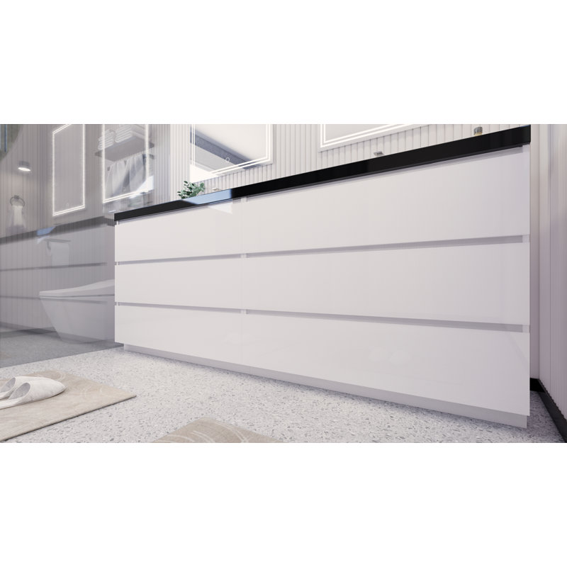 Santrice 83.5'' Double Bathroom Vanity with Acrylic Top, Hight Gloss White