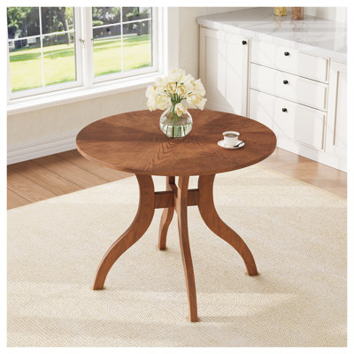 39.4-Inch Walnut Round Dining Table with Traditional Solid Wood Legs and Lacquer Finish