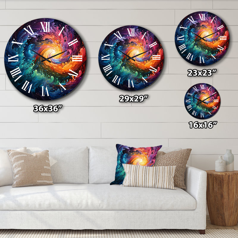 Neon Spin I - Abstract Spirals Wall Clock, Large