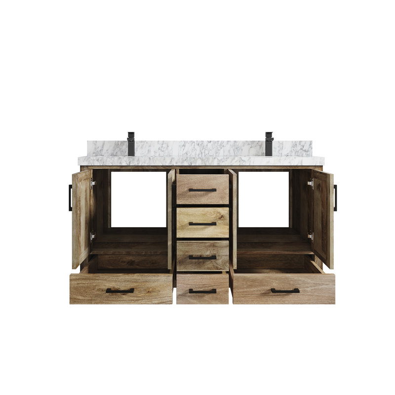 Ensemble de meuble-lavabo double 60 po Malibu, Naturel, Marbre de Carrare