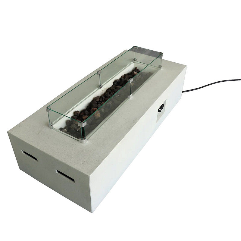 Rectangular Concrete Propane Fire Pit Table With Fiber Reinforcement