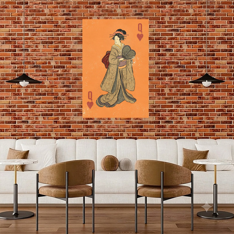 Geisha, reine de cœur, art mural traditionnel traditionnel rétro, H 48 po x l 32 po