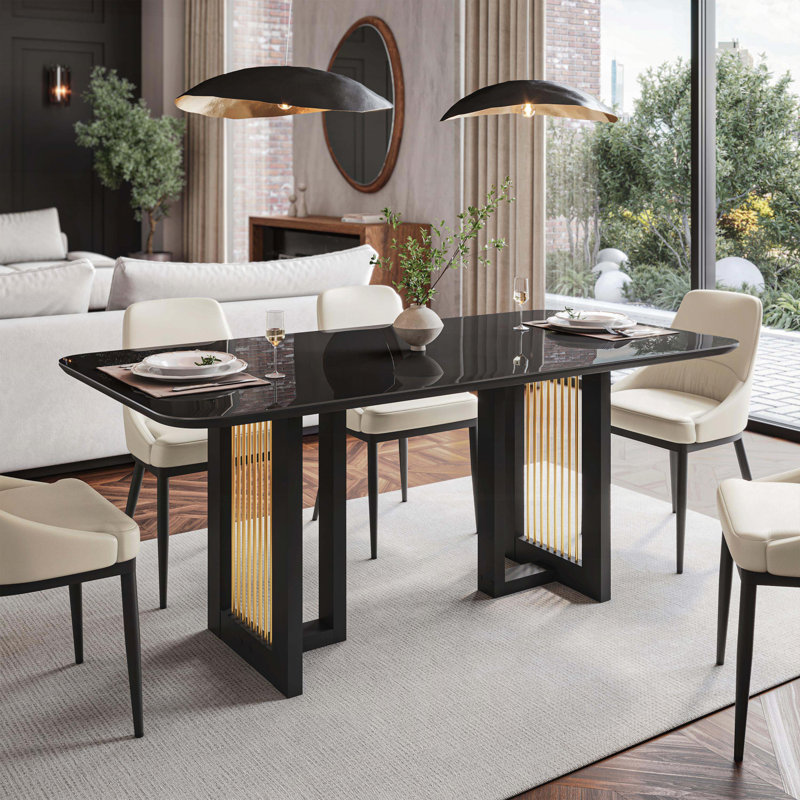 6-Seater Dining Table with Gold Accents