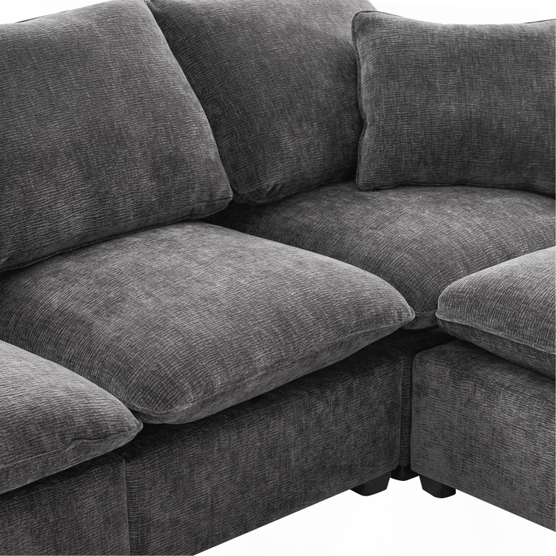 Canapé modulaire en forme de L 86 * 86 ", Chenille noir / gris