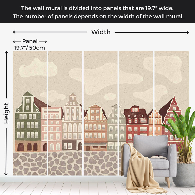 Kids Wallpaper Wall Mural - Funky Townhouses, 82" L x 118" W