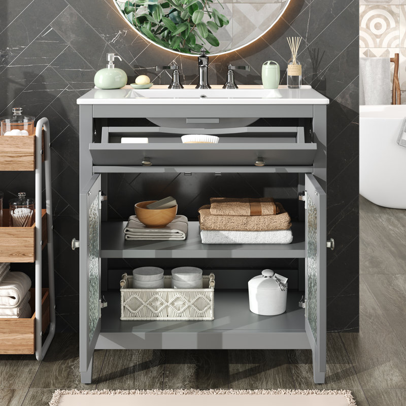 Bathroom Vanity With Ceramic Sink, Gray