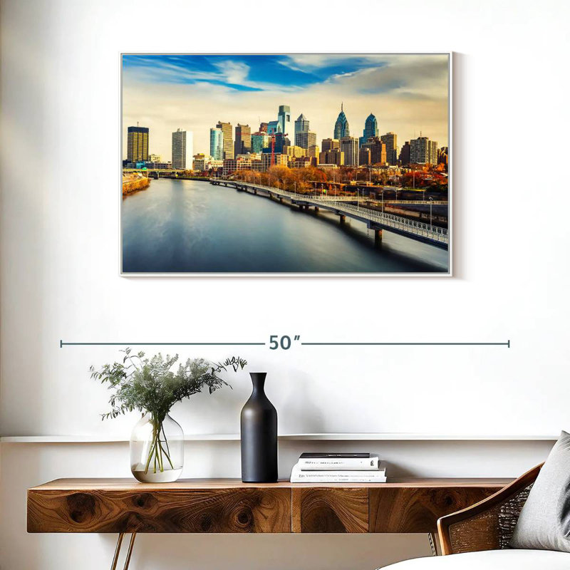 Horizon urbain de Philadelphie, Cadre flottant blanc, 37 po x 25 po