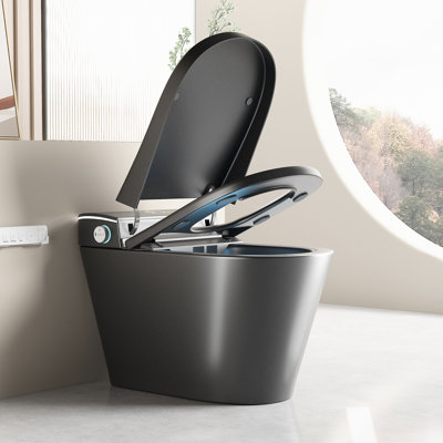 Toilette une pièce avec bidet, siège à ouverture / fermeture automatique, eau chaude instantanée chauffée, gris - plusieurs options de rinçage et de lavage Fonctionnement intelligent des mains, chasse d'eau, réglage de la température du siège, modes,