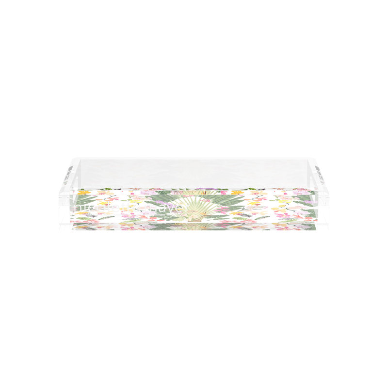 Fantasy Tropical White Acrylic Rectangle Decorative Tray, 12.5"W x 7.75"D x 2"H