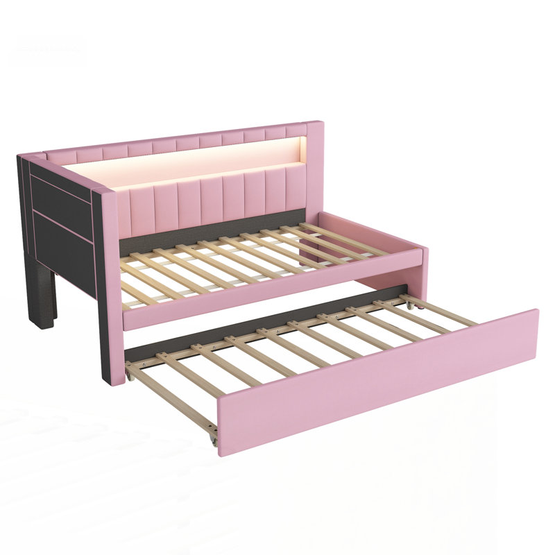 Upholstered Twin Size Platform Bed, Pink