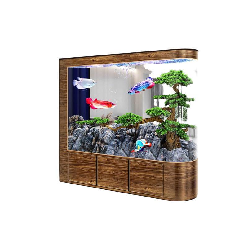 Aquarium moderne semi-circulaire Eco, H 58,2 po x l 70,8 po x P 15,7 po, Brun
