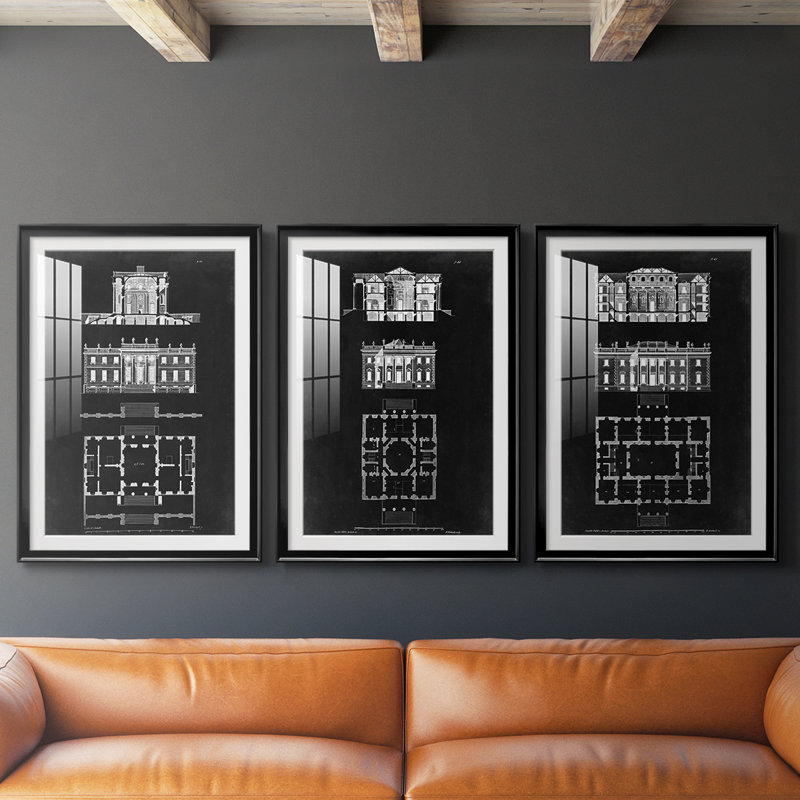 Conception graphique et plan IV - Impression sur mesure encadrée de qualité supérieure - 3 pièces, Noir, H 21 po x l 30 po