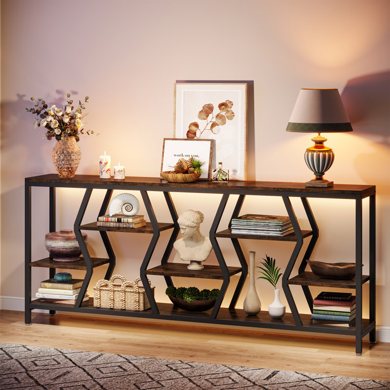 70.9" Extra Long Sofa Table, Rustic Console Table with 4 Tier Storage Shelves For Living Room