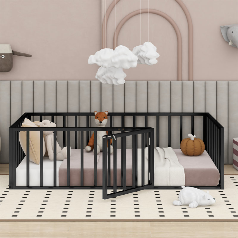 Aliauna Kids Twin Floor Bed, Black