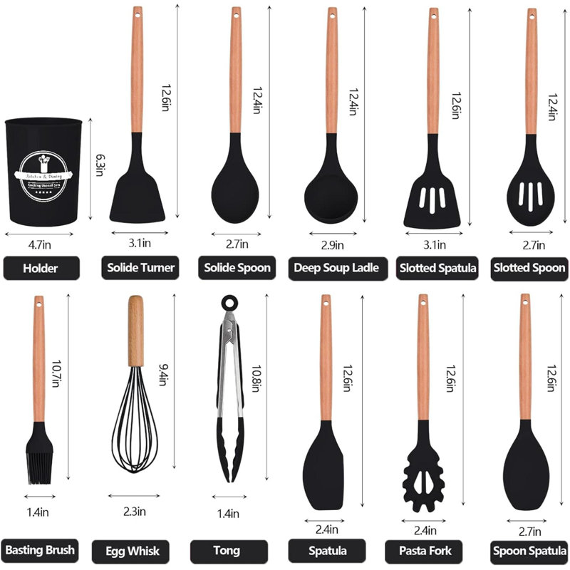 Rareweaves 12 Utensil Set, 33.4cm, Black